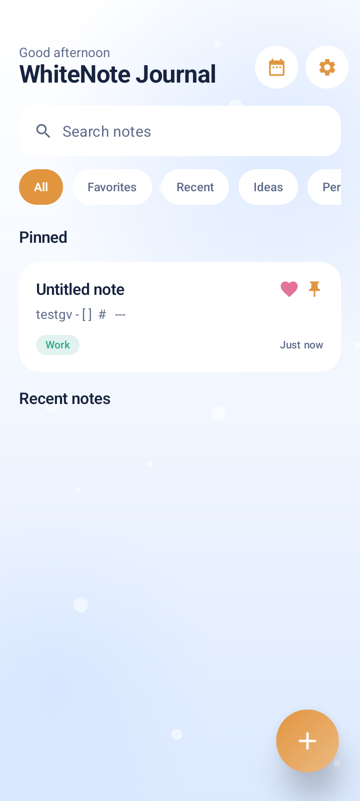 WhiteNote Journal home screen